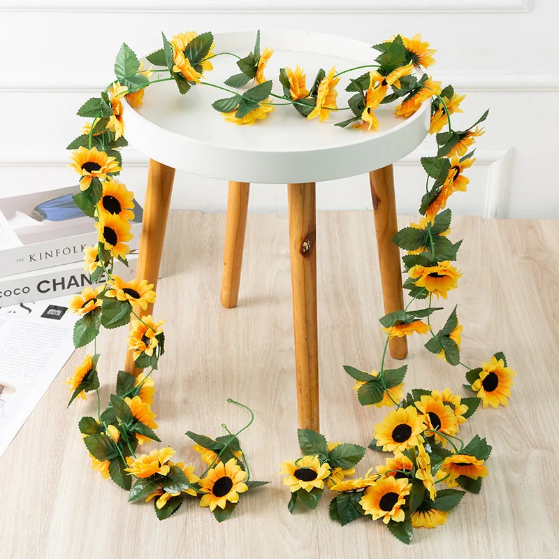 2.6M Yellow Sunflower Vine Hanging Artificial Flowers Garland Leaves Fake Silk Flowers For Party Wedding Home Decoration