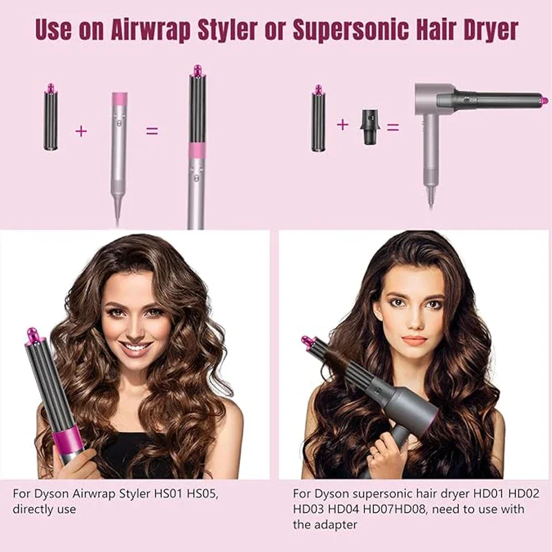 1.6 Inch/40MM Long Hair Curling Barrels for Dyson Airwrap Styler HS05/HS01 with Adapter Converting Hair Dryer to Airwrap Curling