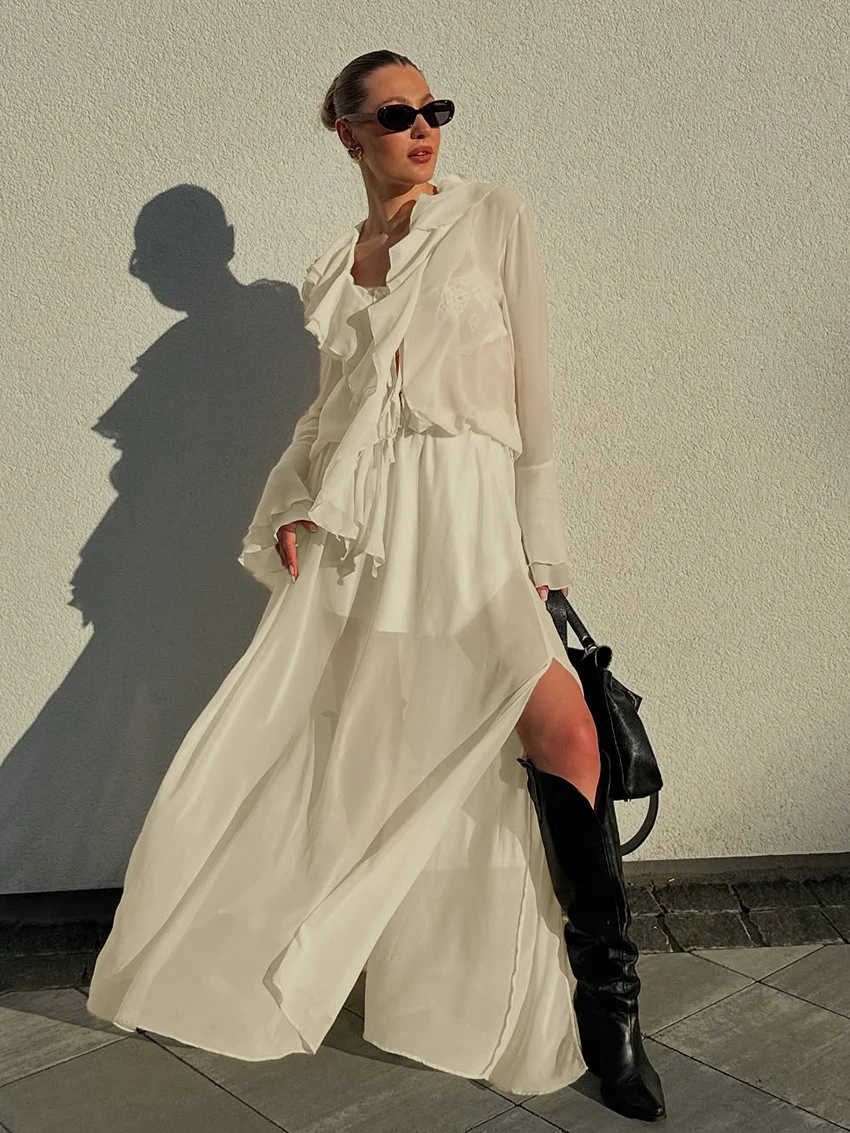 

Marthaqiqi белая женская пижама на шнуровке, ночная рубашка, одежда для сна с длинными рукавами, ночные рубашки с v-образным вырезом, платье длиной до щиколотки, модная ночная рубашка