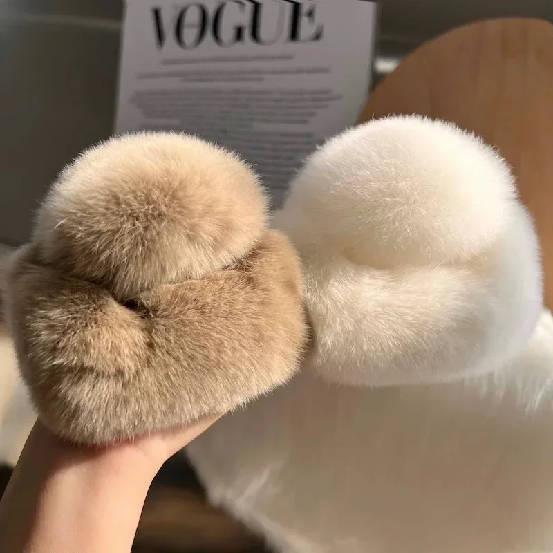 DuoShang Autumn and Winter Otter Rabbit Fur Hair Claw Large Square Plush Claw Clips Sweet Crab Hair Clips Women Hair Accessories