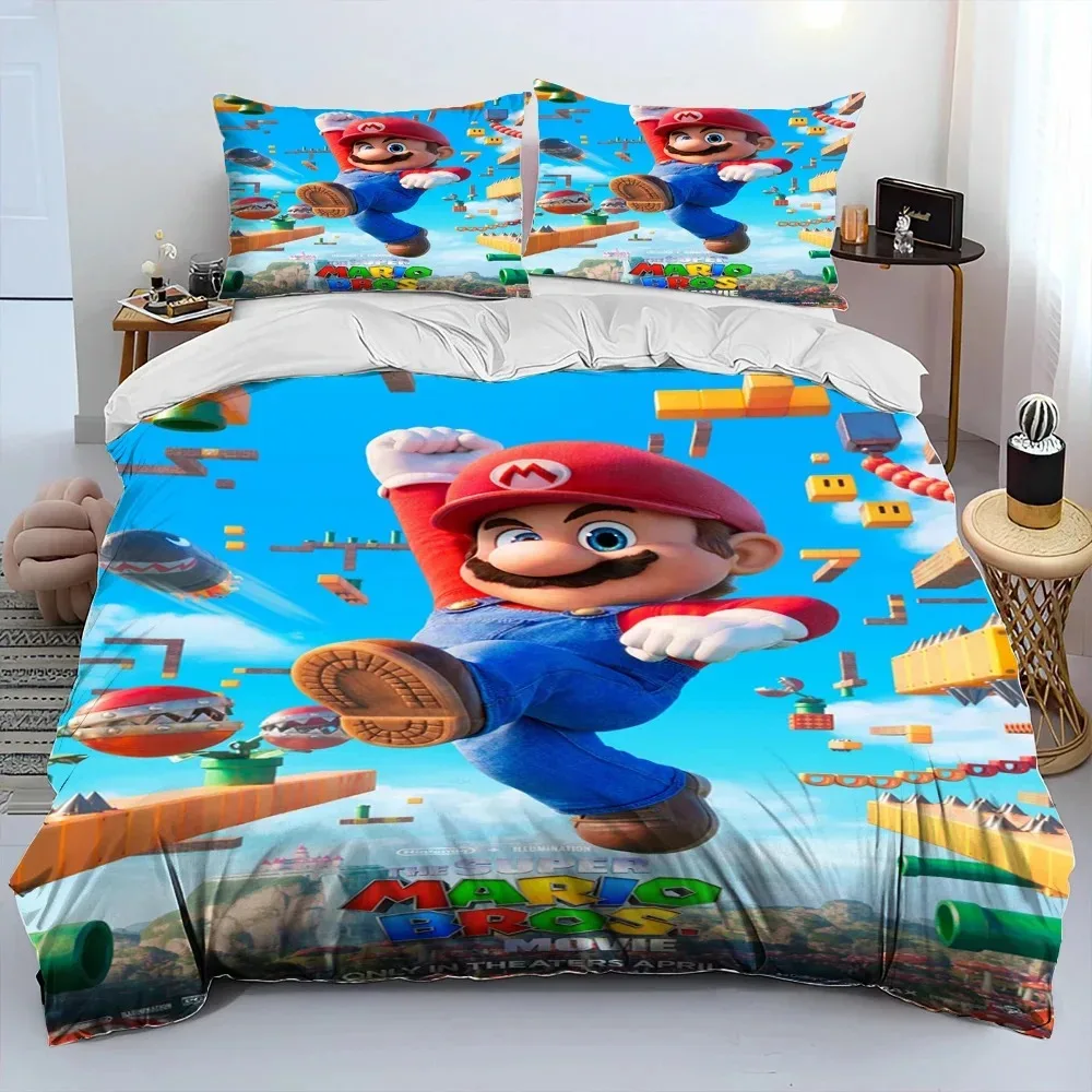 

3PCS Single-sided Super-M-Mario Anime Cute Printed Comforter Bedding Sets Comfortable Bedspreads Comforter Duvet King Bedding