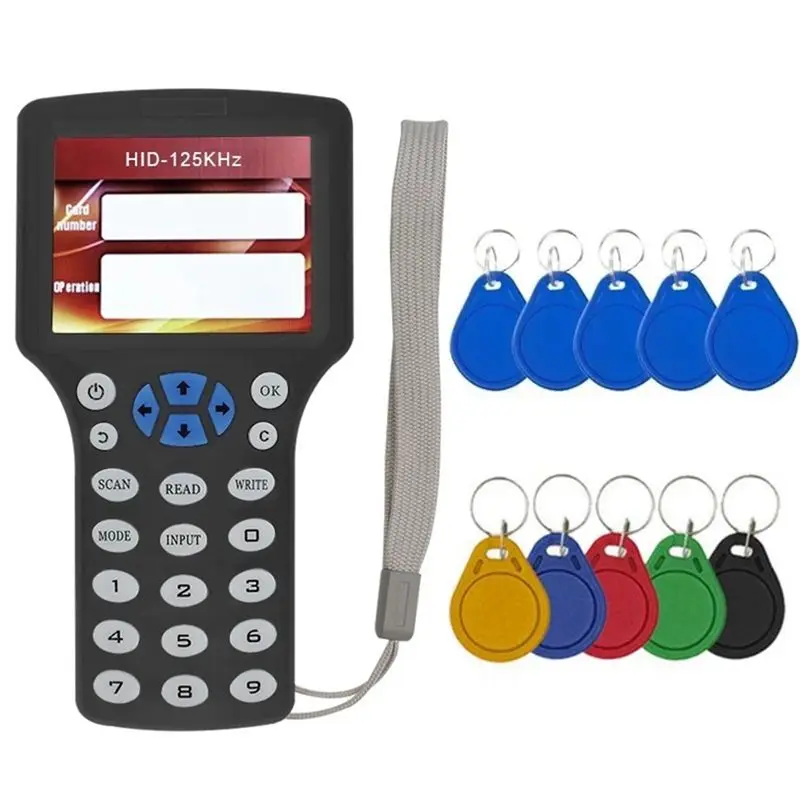 ABZZ-10 Frequency RFID Smart Card Reader Writer Duplicator +5XCUID/UID Keychain 125K 13.56Mhz RFID Copier Key Replicator