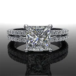 4.6cttw Princess Cut All Moissanite Hidden Halo Rings for Women 925 Sterling Silver Square Diamond Engagement Ring Wedding Band