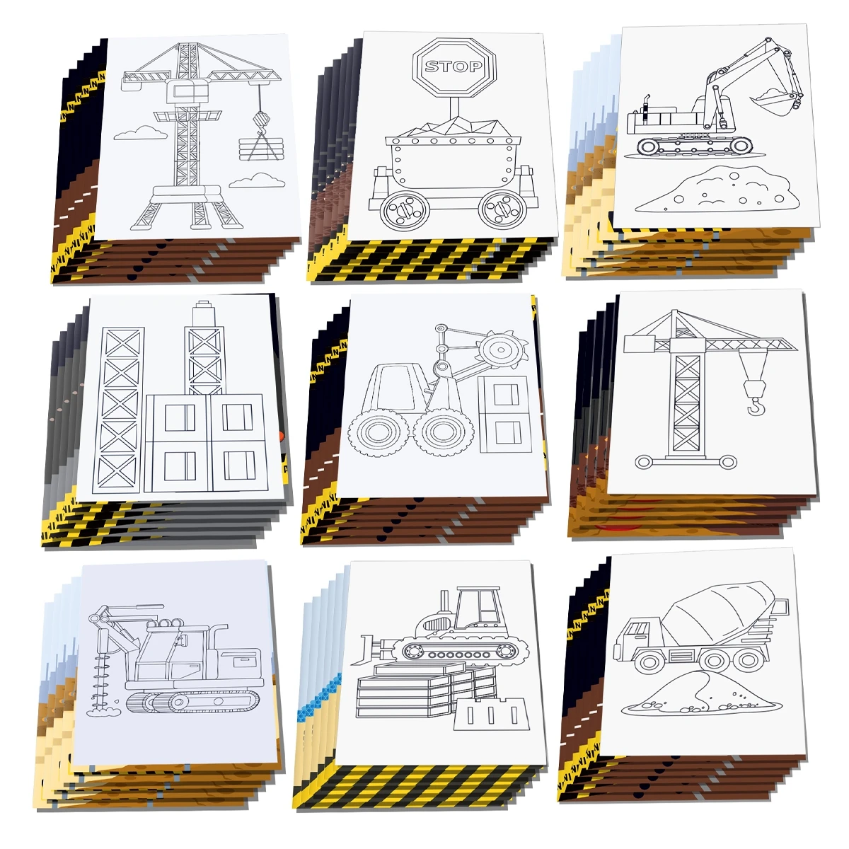 Coloring Doodle Book Construction Watercolor Painting Excavator Tractor Engineering Vehicle Party Decoration Kids Baby Shower