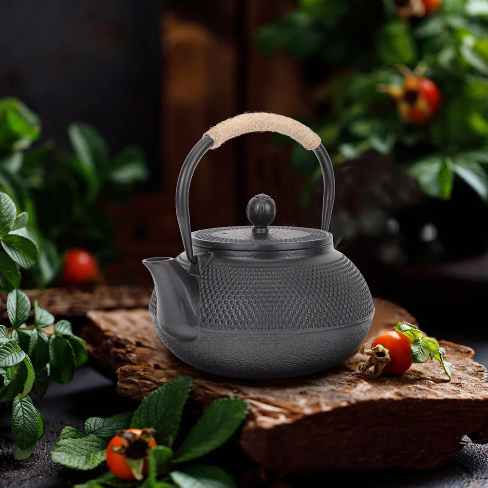 

Small Cast Iron Teapot Vintage Style Portable Tea Pot for Home Office Tearoom Use Heat Resistant Stove Safe Kettle for Loose