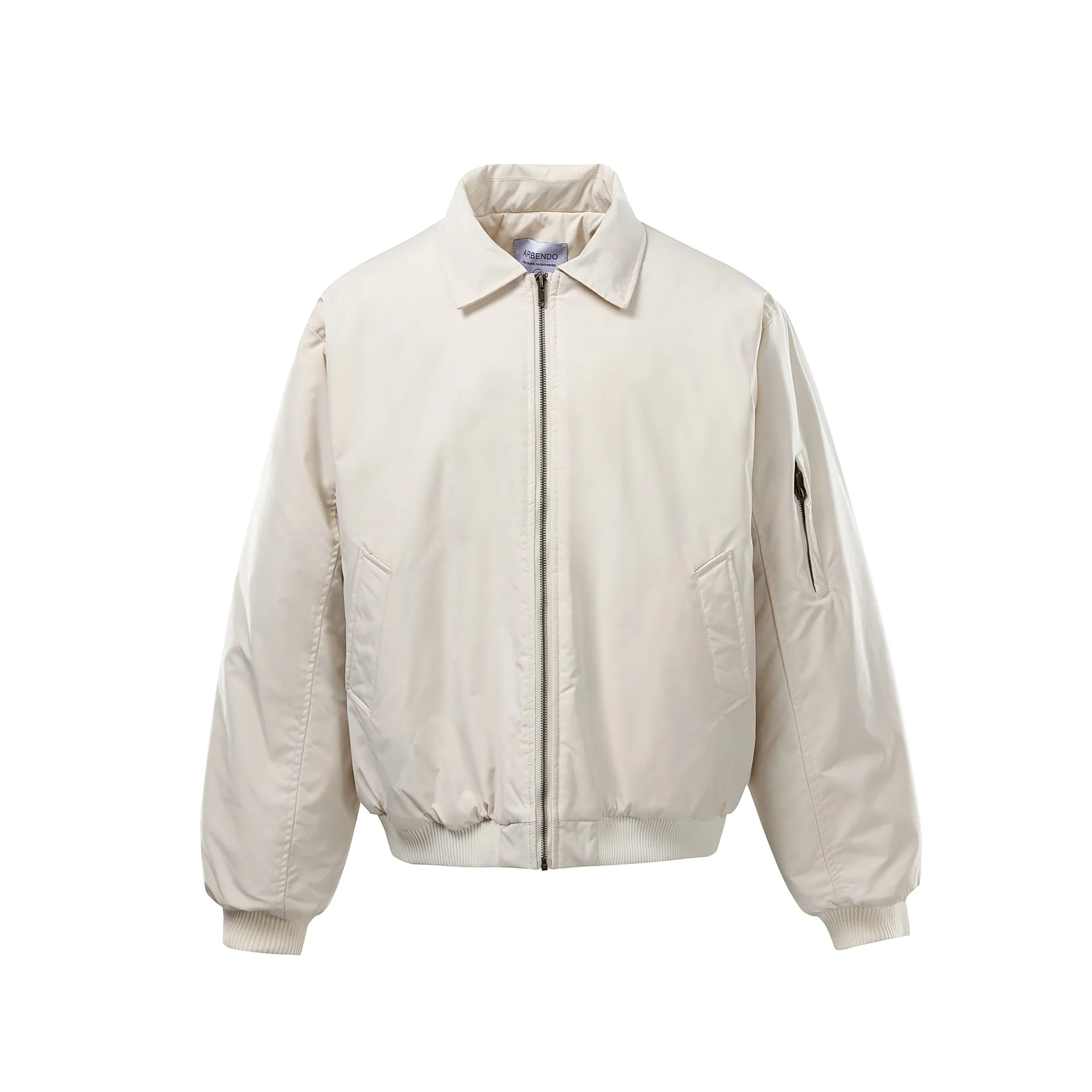 New winter retro-style zip-up, warm, collared down jacket. Loose and comfortable baseball jacket with a lapel.