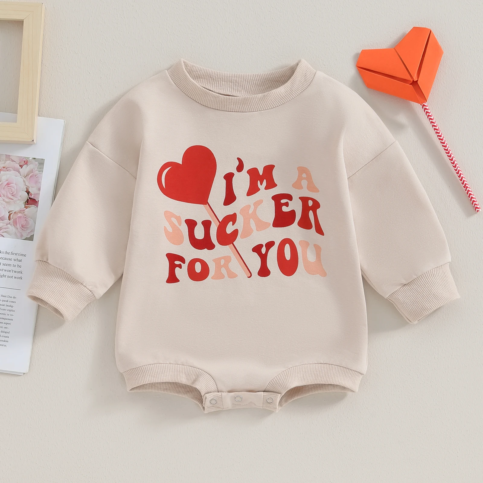 

Baby Sweety Sweatshirt Romper Bubble Long Sleeve Round Neck Lollipop Print Bodysuit Playsuits Spring Valentine's Day Outfits