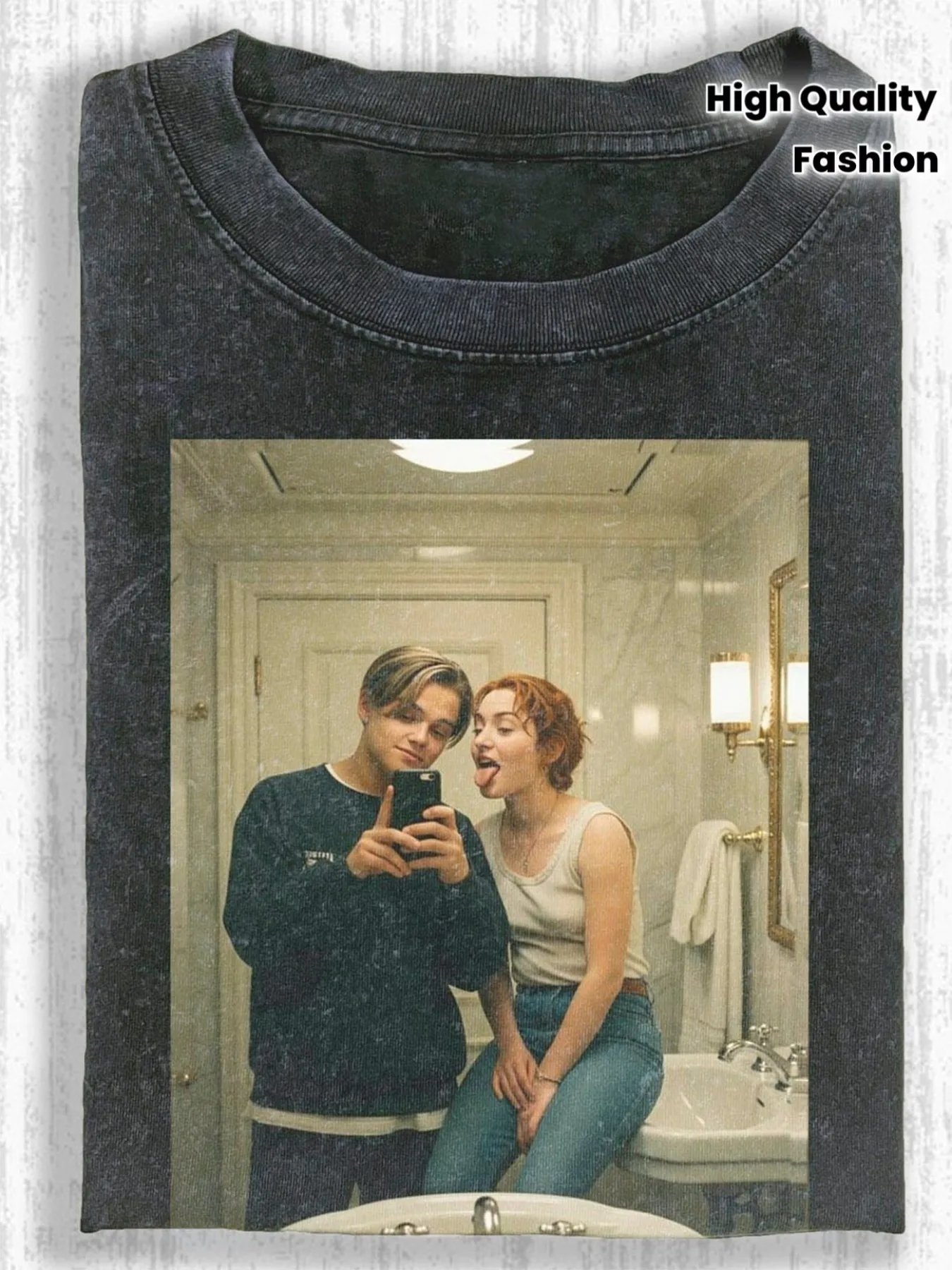 New Funny T-Shirt Selfie Moment Print Tee Premium Wax-Dyed Retro Fashion Brand T-Shirt Casual Wear Hot Item Holiday Gift