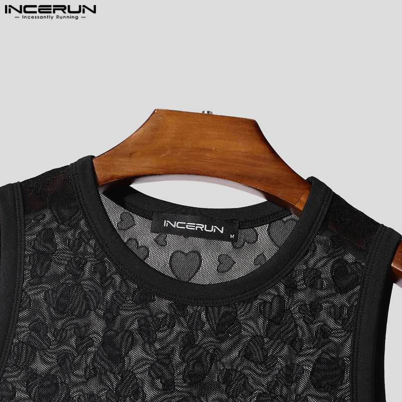 INCERUN الرجال داخلية الطباعة شبكة المرقعة مثير السروال القصير أكمام س الرقبة نحيل 2025 شفافة موضة ارتداءها الرجال S-3XL #4