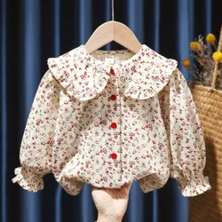 Girls Shirt 2024 Spring New Baby Long Sleeved Shirt Korean Fashion Doll Shirt Little Girl Fashionable Top Blouse for Girls