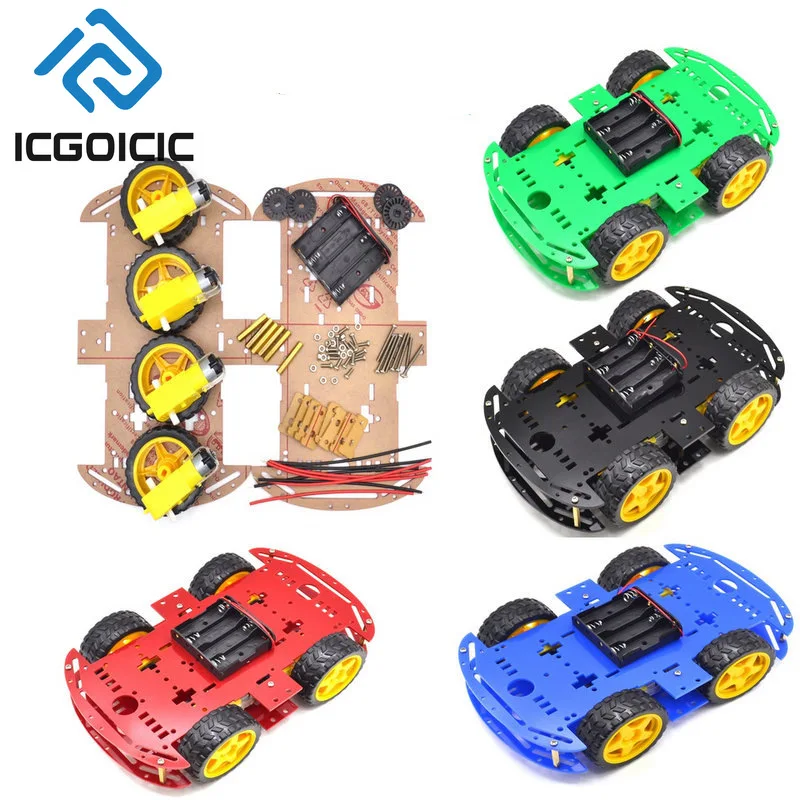 4WD Robot Car Chassis Kit with Encoder Motors – Blue/Red/Black/green Acrylic DIY Platform for Arduino Raspberry Pi