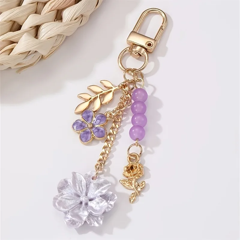 New Rose USB Flash Drive Keychain, Metal Lanyard Cute Stone Pendant Bag Charm, Phone Keyring, Holiday Gift, Keychain Decor