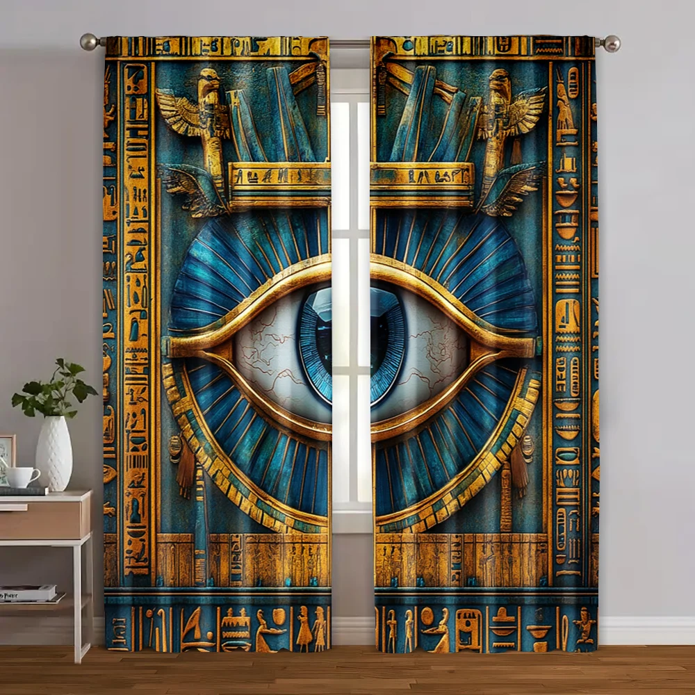 

2pcs, Curtains Digital Printed 2D print Egyptian pharaoh Polyester Easy Install (without rod) Decorations For Home Ldeal for