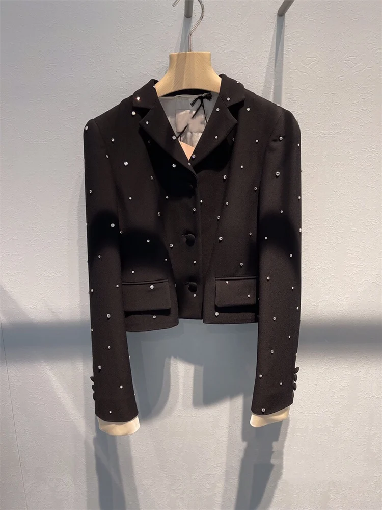 

New Women's Slim Fit Short Suit Jacket Heavy Rhinestone Embellished Outerwear Fashionable Elegant Style Autumn Collection