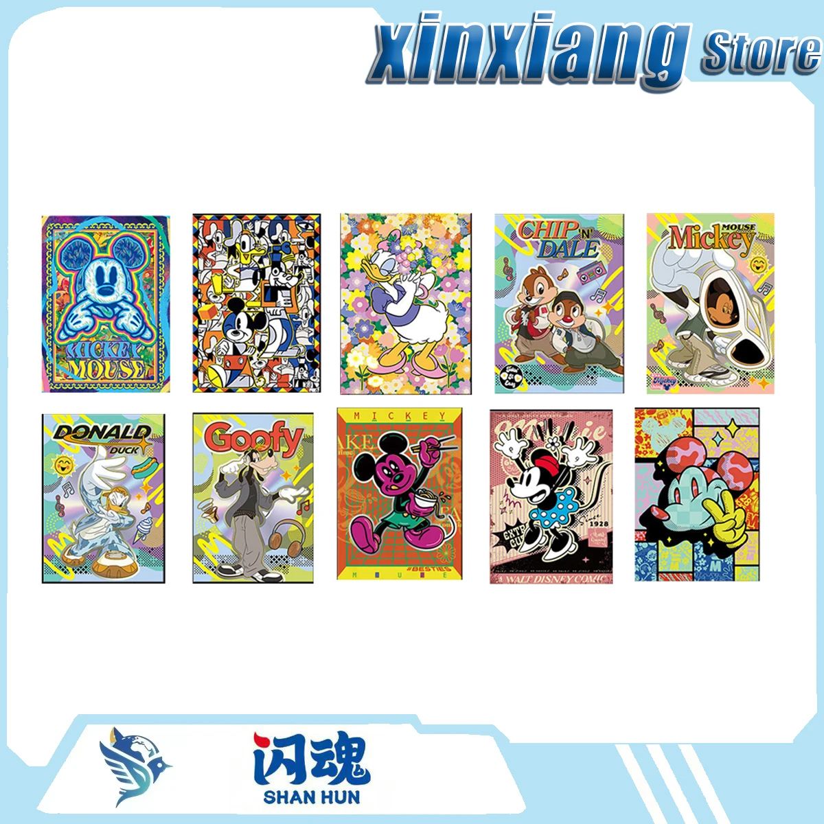 shiningsoul-carte-collezionabili-disney-mickey-minnie-goofy-daisy-personaggi-dei-cartoni-animati-in-stile-anime-e-manga-collezione-pop-art