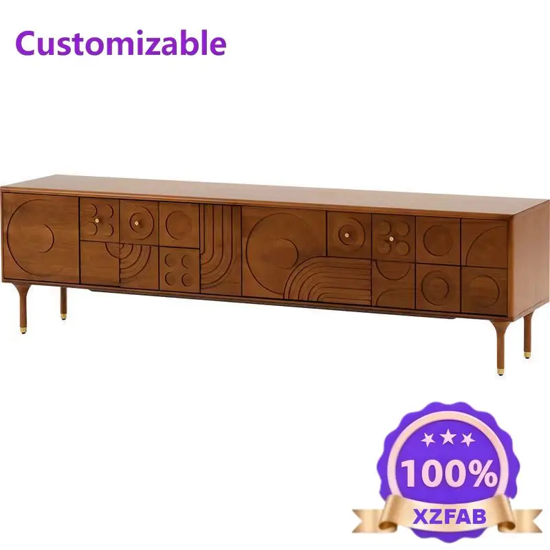 Factory Direct 2026 Nordic all-solid wood chest cabinet medieval retro style carved dining side cabinet household living room