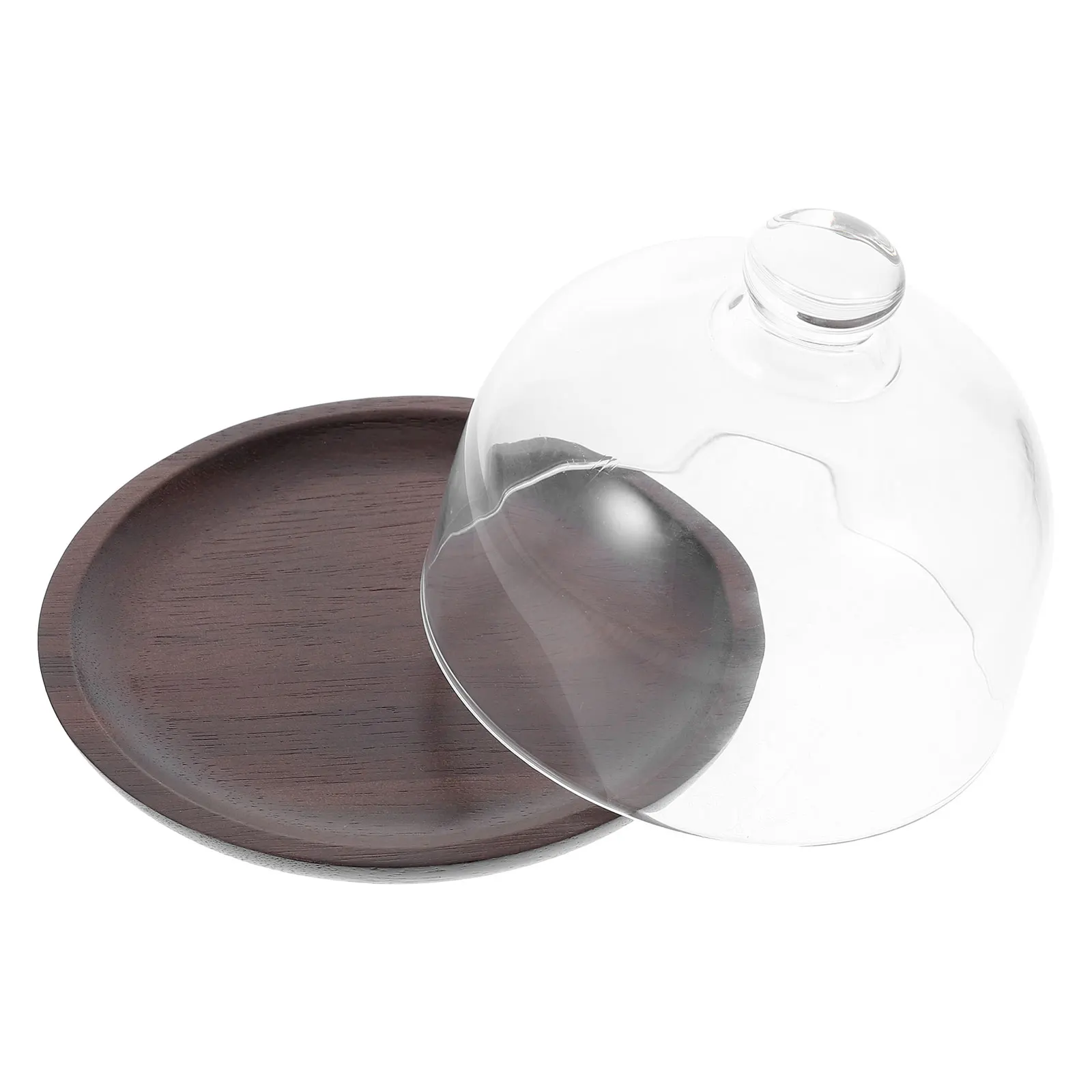 

Acacia Wood Cake Tray Glass Dome Cover Bakery Display Serving Dishes Fruits Bread Pan Plate Brown Server Cake Plates