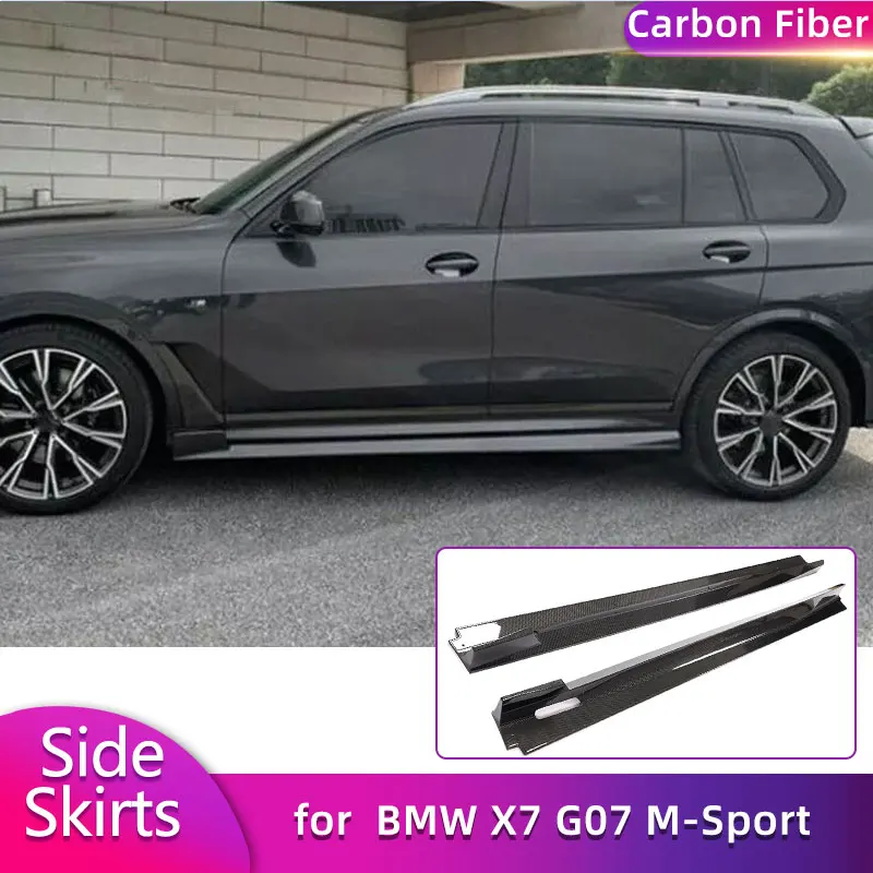 Full Carbon Fiber Side Skirts Extension for BMW X7 G07 M-Sport Pre-LCI 2019-2022 Car Side Door Bumper Apron Lip Body Kits FRP