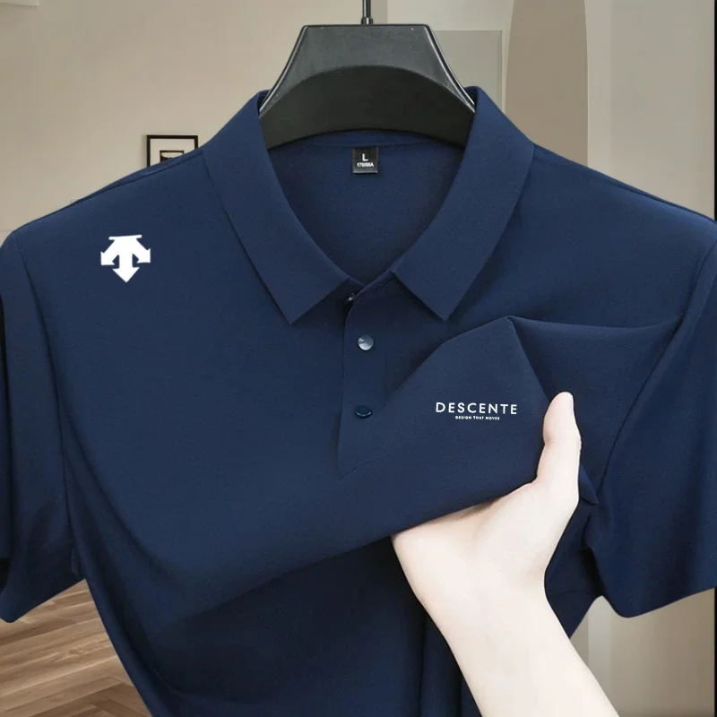 Hochwertiges Eisseiden-Poloshirt, kurzärmelig, Herren-Sportmarke, bedrucktes Oberteil, Sommer 2026, neu, kühl und atmungsaktiv, lässiges T-Shirt. – Detail 4