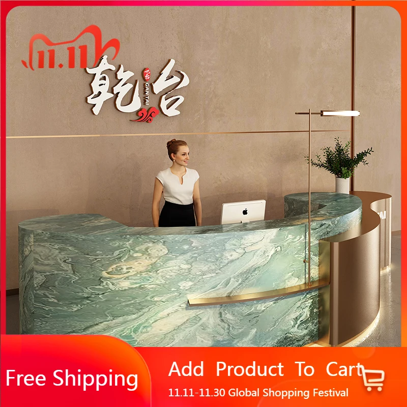 

Beauty Luxury Reception Desks Curved Modern Shelves Restaurant Desks Company Aesthetic Drawer Escritorio Commercial Furniture