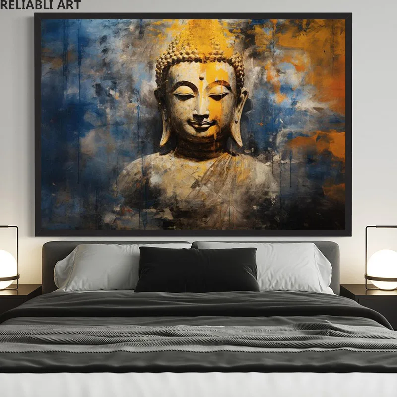 

Abstract Art Buddha Canvas Painting,Print Rrligion Poster,Modern Room Decor Wall Backgrond Picture,Cuadros, Frameless