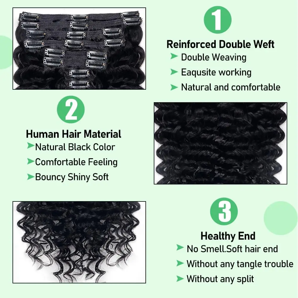 Grampo de onda profunda em extensões de cabelo 100% cabelo humano real cabeça cheia clipe brasileiro na extensão do cabelo 26 Polegada preto natural para mulher