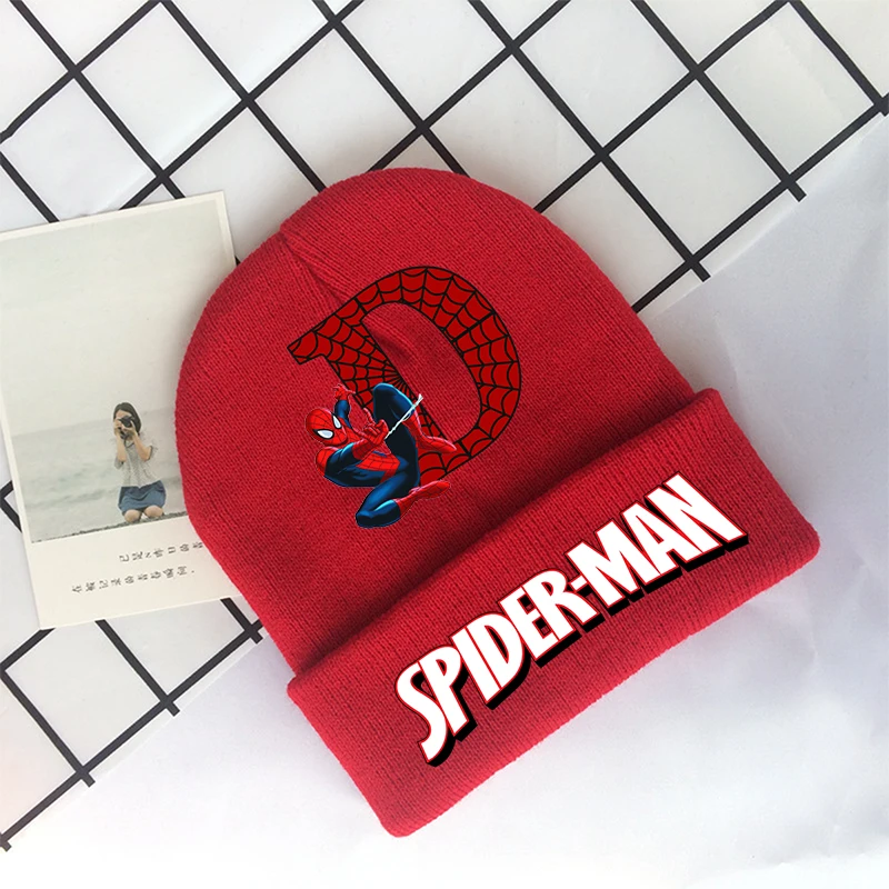 Marvels SpiderMans Boys Knitted Hats Winter Children Headgear Printed Letter Cotton Warm Woolen Cap Cartoon Anime Kids Cute Gift