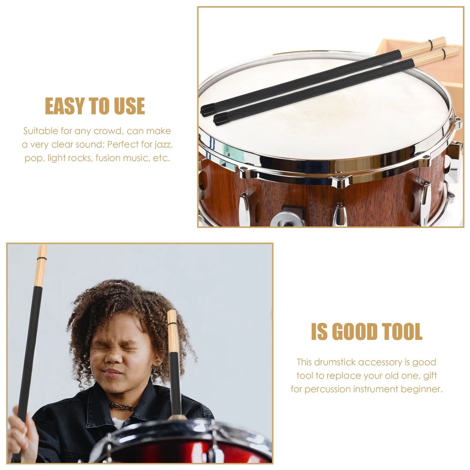 

Bamboo Drumstick Durable Percussion Mallets Solid Wear Resistant Drum Instrument Accessory Replacement Beginner Gift Excellent