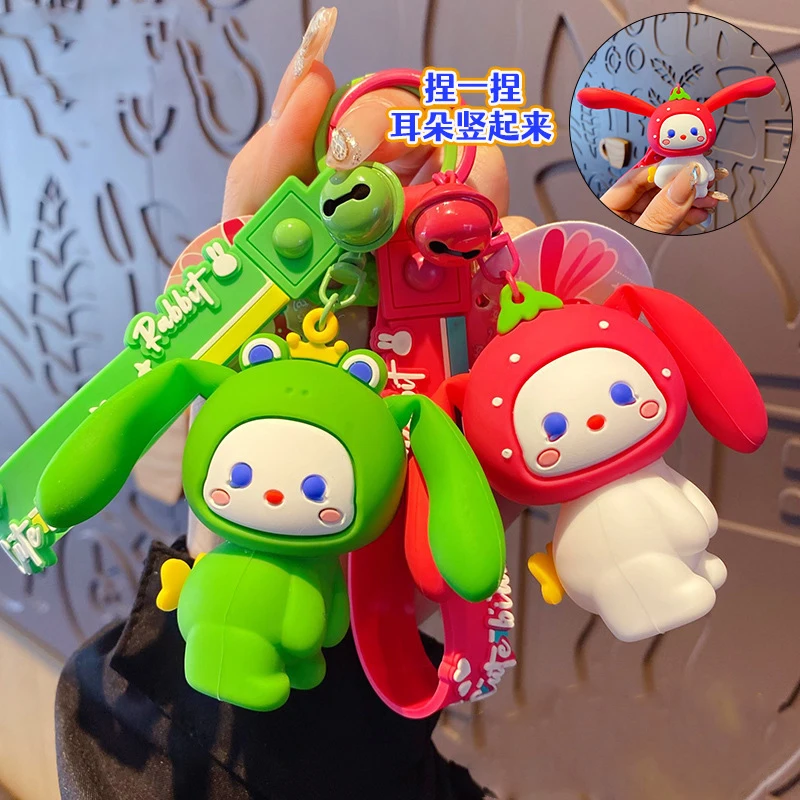 Creative Decompression Squeeze Belly Upright Ear Greedy Rabbit Key Chain Fashion Bag Pendant Keyring Cute Green Frog Keyfob Gift