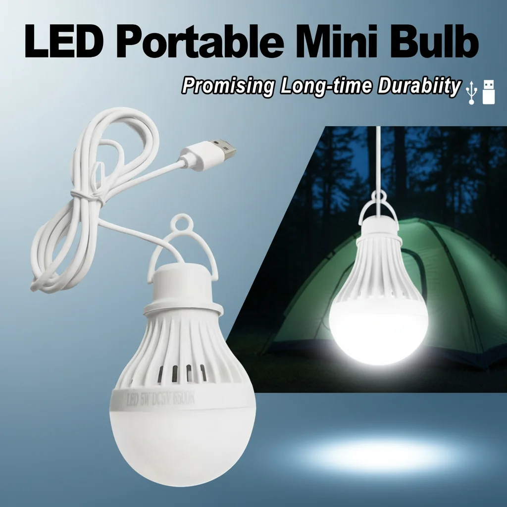 Lámpara LED USB para acampar, 3w, 5w, 7w, 9w, 12w, con línea de Clip de 1,2 m, bombilla de 5v, luz para habitación interior y exterior, protección ocular, adaptador USB alimentado