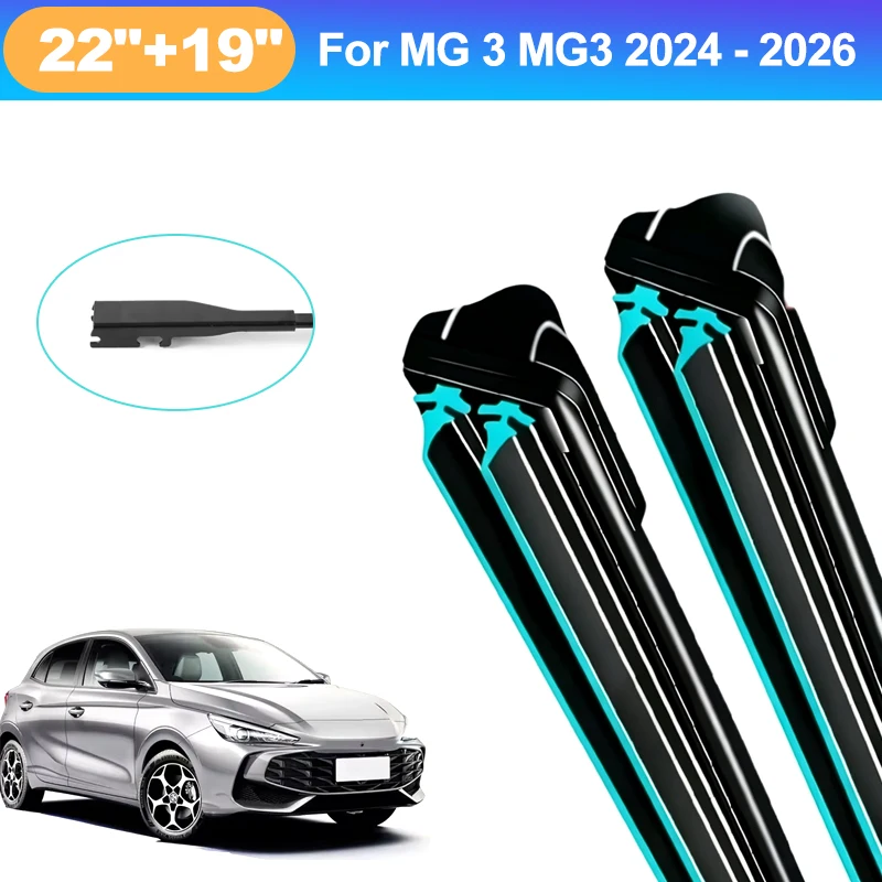 For MG 3 MG3 2024-2026 22+19 Inch Front Wiper Blades Double Rubber Mute Windshield Windscreen Car Accessories