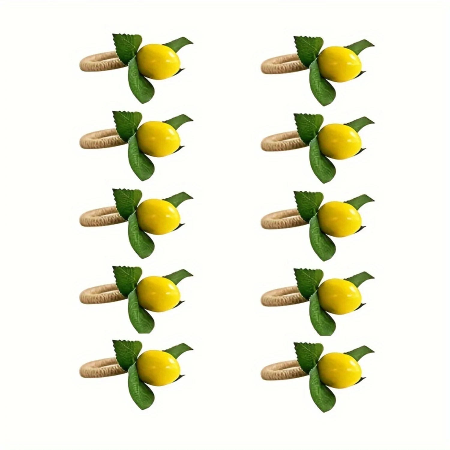 Handcrafted Lemon Napkin Rings Set of 10 - Vibrant Citrus Accents for Weddings, Dinners & Banquets - Polyethylene PE Faux Lemon 