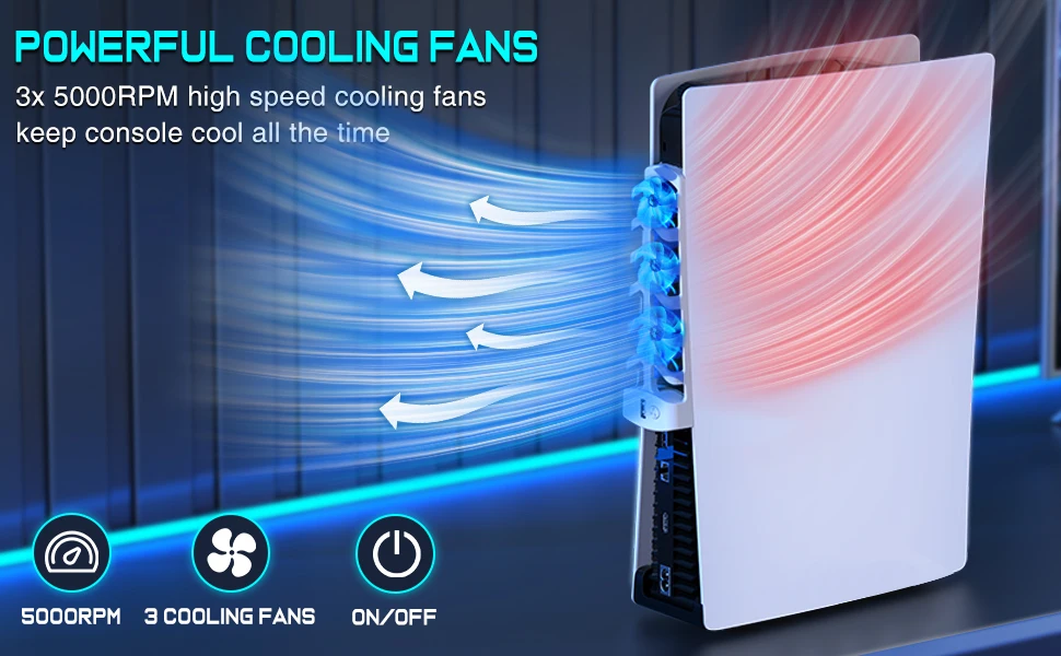 Ventola Di Raffreddamento Esterna Per PS5 Slim Con 3 Ventole LED E Hub USB 3.0 - 2 Velocità
