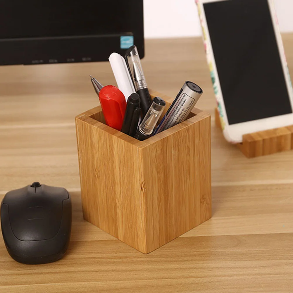 Bamboo and Wood Finishing Box Pen Case Pencil Holder Stationery Organizer Basket Container Desktop