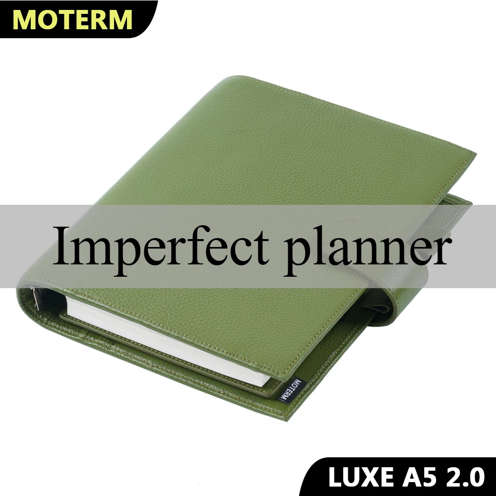 

Limited Imperfect Moterm Luxe 2.0 Series A5 Size Planner Pebbled Grain Leather Notebook with 30MM Ring Agenda Organizer Notepad