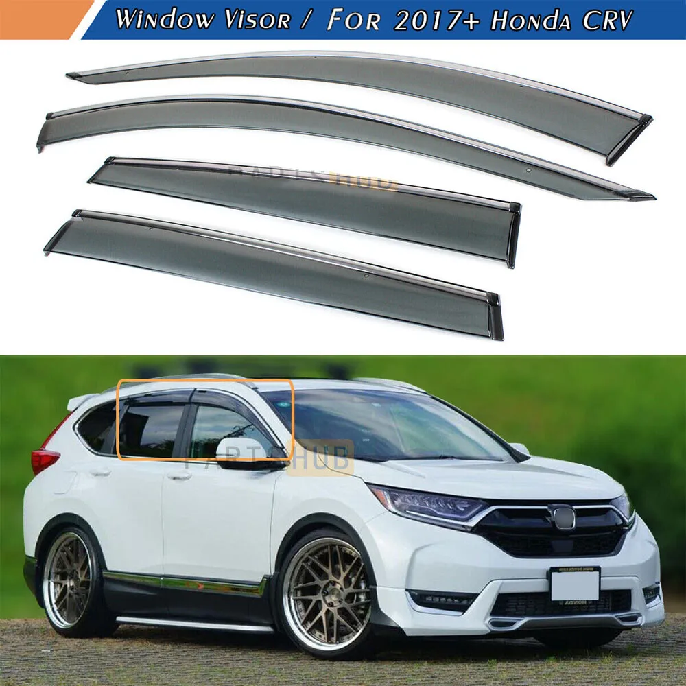 

For 2017-2022 Honda CRV CR-V Chrome Trim Smoke Window Visors Vent Rain Clip-on