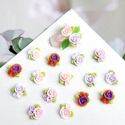 30pcs 3D Carved Rose Resin Nail Charms Glow-in-the-dark Flowers With Leaves Nail Art Decorations DIY Manicure