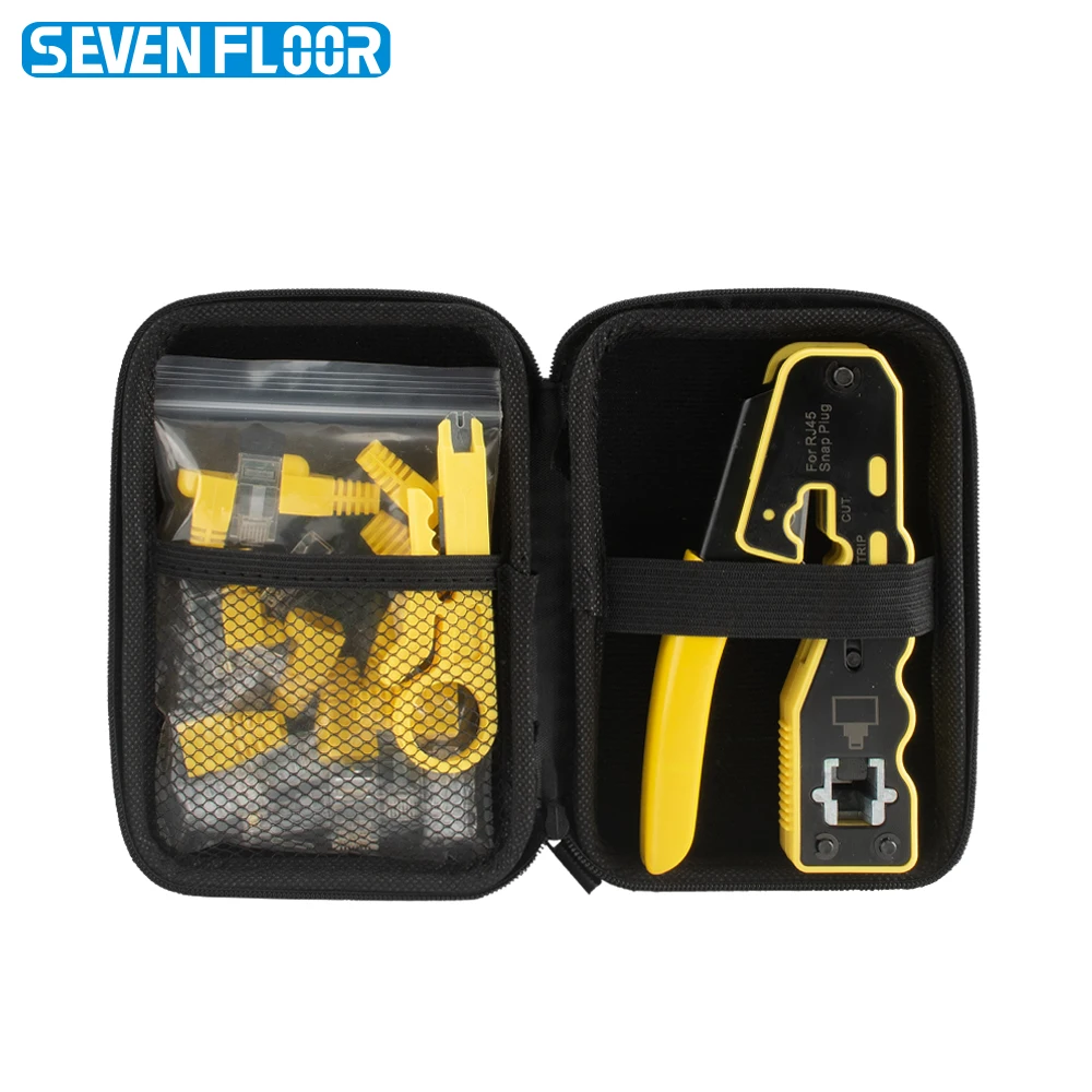 

Комплект инструментов для обжима RJ45 Cat6 8P8C с пресс-клещами, стриппером для проводов, 10 коннекторами Cat6 и защитными колпачками от перегрузки нагрузкой