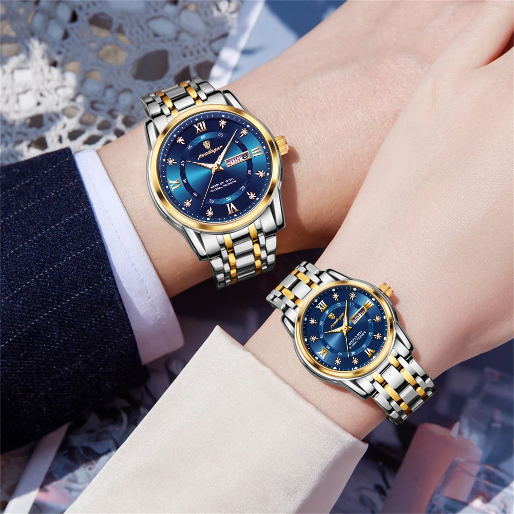 ERNIE KLEIN Couple Watches Fashion Trend Original Quartz Wristwatch Waterproof Luminous Date Week His and Her Watch Lover Gift