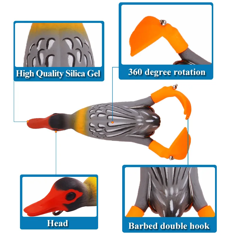 Lure Baits Propeller Soft Bait Duck Flippers Barbed Double Hook Floating Spinning Tractor Imitation Lure Silica Gel Fishing Gear