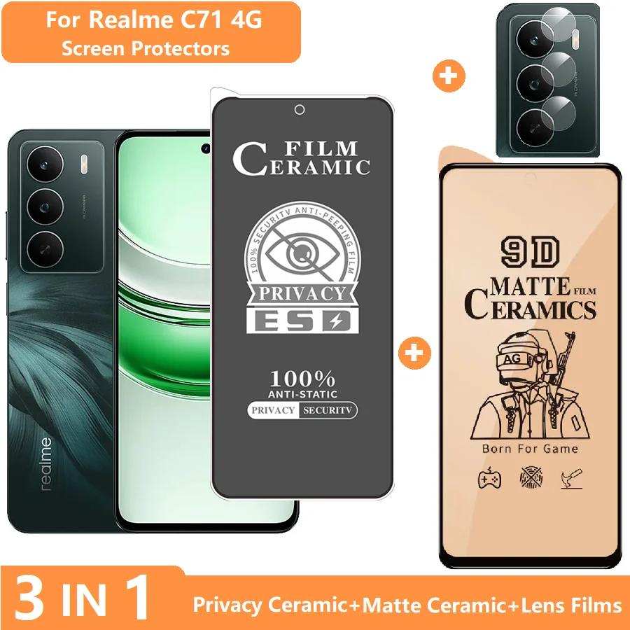 

3 in 1 Realme C71 Screen Protector REALME C71 4G Tempered Glass Privacy Film + Lens Film + Matte Film Anti Scratch Soft Ceramic