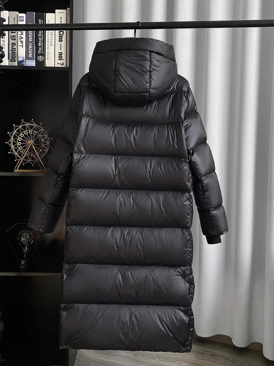 Chaqueta de plumón de pato blanco para mujer, abrigo grueso de alta calidad, abrigo largo cálido con capucha para pareja, Parkas negras para nieve,