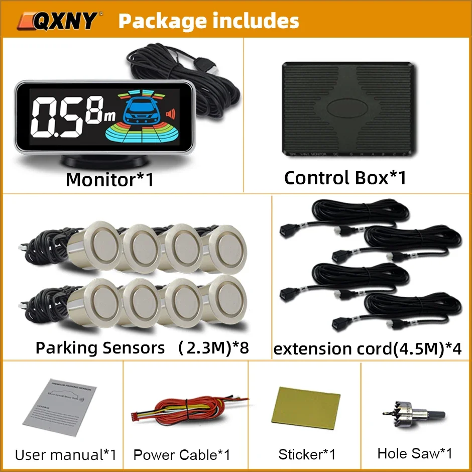 8-Parktronic Parkeersensoren Kit Omkeren Voor en Achter Auto Backup Radar Detector Backing Assistance Sound Aler AID