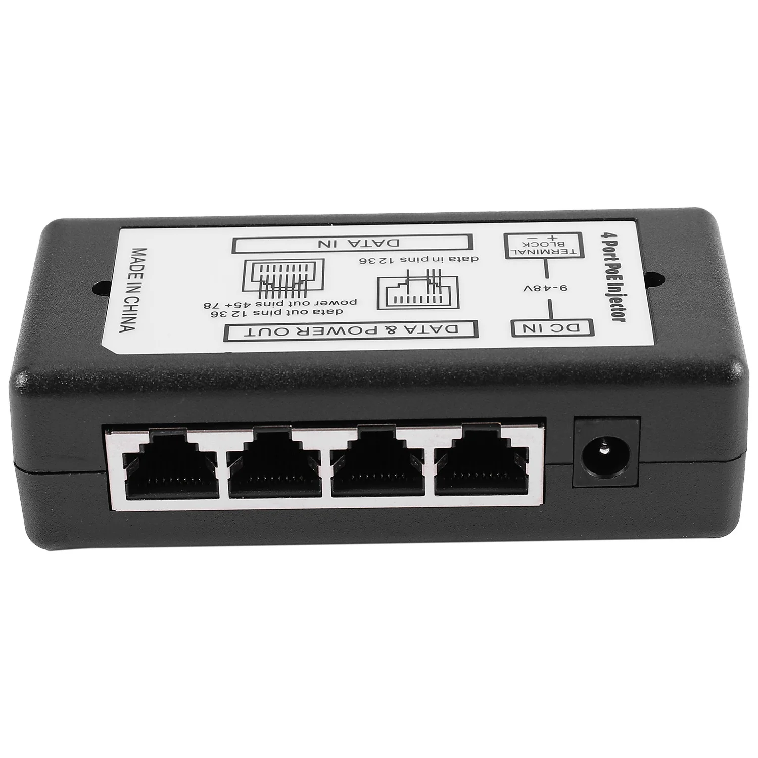 M18K-4 Port Poe Injector Poe Power Adapter Ethernet Power Supply Pin 4,5(+)/7,8(-)Input Dc12V-Dc48V for Ip Camera