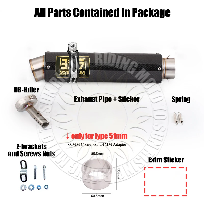 450mm 490mm 550mm yoshi Exhaust Muffler Escape for Kawasaki Yamaha Honda Suzuki Bmw ETC 51/60mm Motorcycle Exhaust Tail Pipe Mod view 3