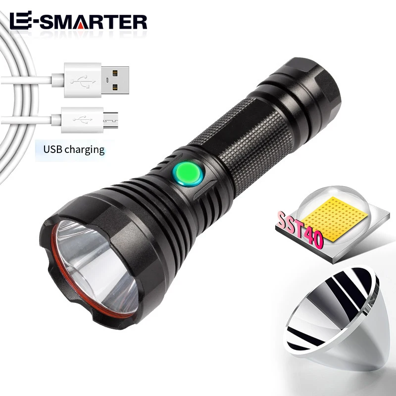 High Power Lighting Hiking Flashlight SST 40 LED Searchlight Tactics Flashlight USB Rechargeable Camping Flashlight