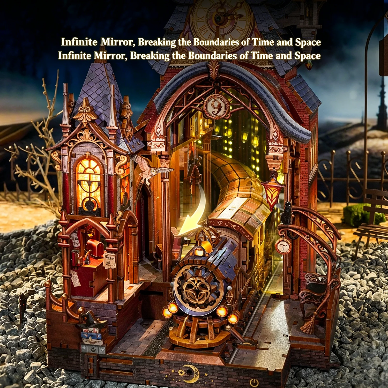 Magic Platform DIY Miniature House 3D Puzzle Book Nook with Touch/IR Light, Handmade Hut Building Blocks Puzzle Toy Gift