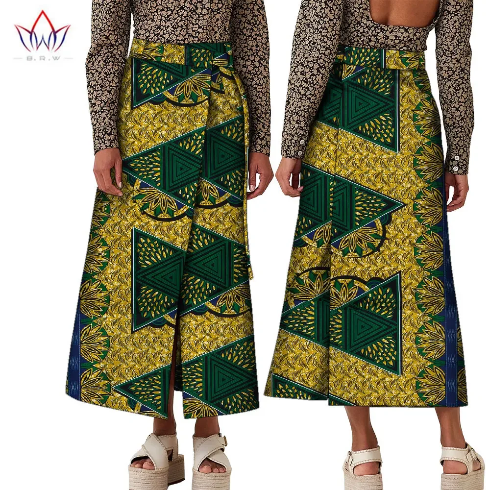 African Print Skirts for Women High Waist Long Skirts Casual Bazin Riche Plus Size Africa Clothing for Girls WY2188