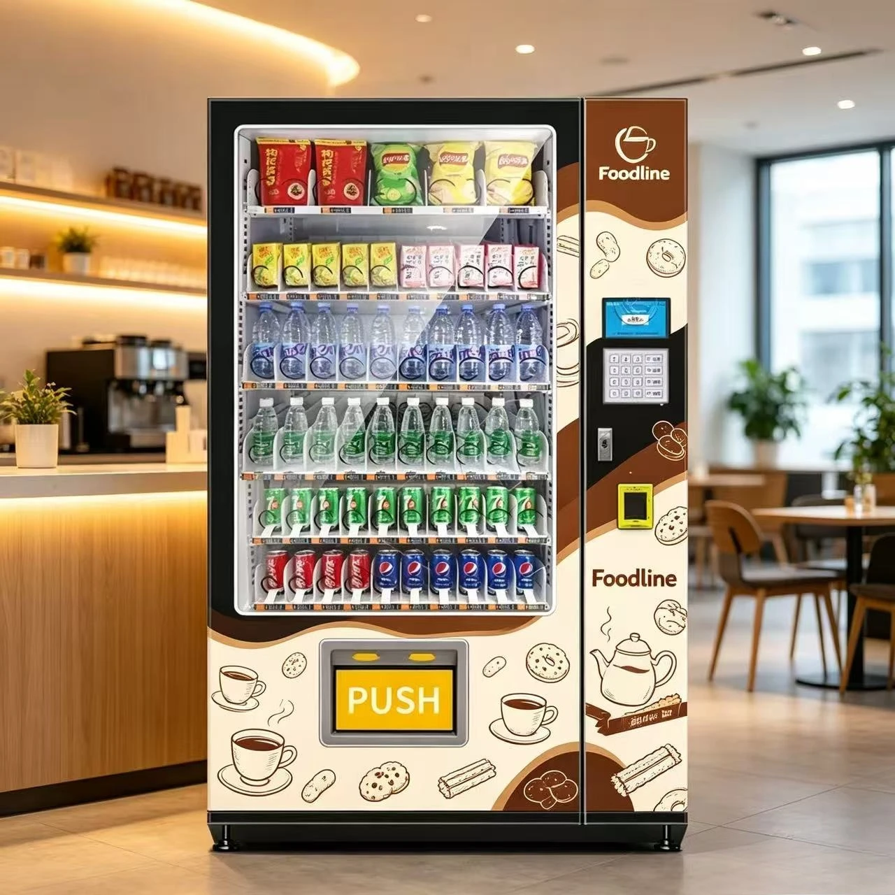 FL Customized Self Service Foods and Drinks Vending Machine Credit Reader Mobile QR Code Payment Equipment Business Solution