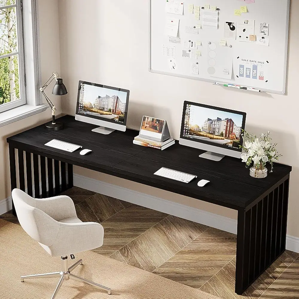 

Extra Long 2-Person Industrial Black Metal Leg Computer Desk with Spacious Workspace for Study and Home Office